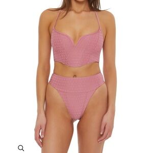 NWT Two Piece Isabella Rose Mauve Bathing Suit Size Large Mermaid Style Tropical